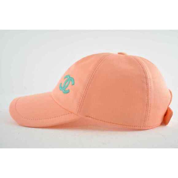 Chanel REV Orange Peach Turquoise Blue CC Logo Baseball Cap Curved Peak Hat - Picture 8 of 12